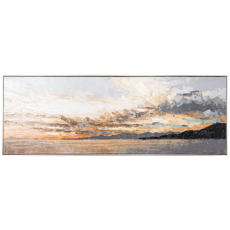 Tableau peinture à l'huile sur toile, peinte à la main avec cadre en bois noir - Longueur 180 x Profondeur 3.5 x Hauteur 50 cm