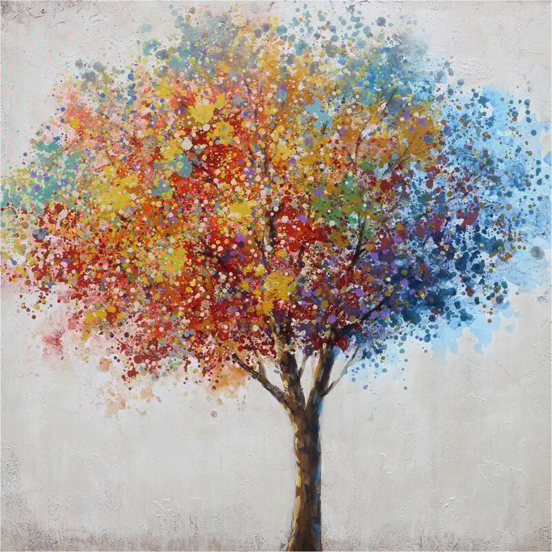 Tableau Peinture Abstraite Kuatéh 100x100 cm Arbre de Couleurs Huile sur Toile