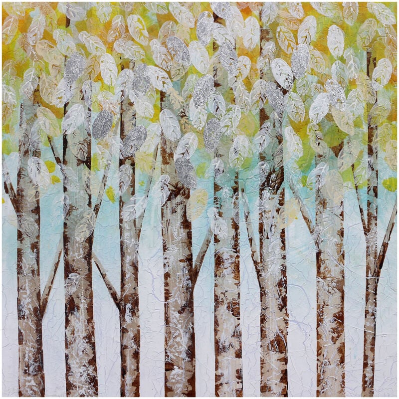 Tableau Peinture Abstraite Kuatéh 100x100 cm Feuilles et Forêt Huile sur Toile