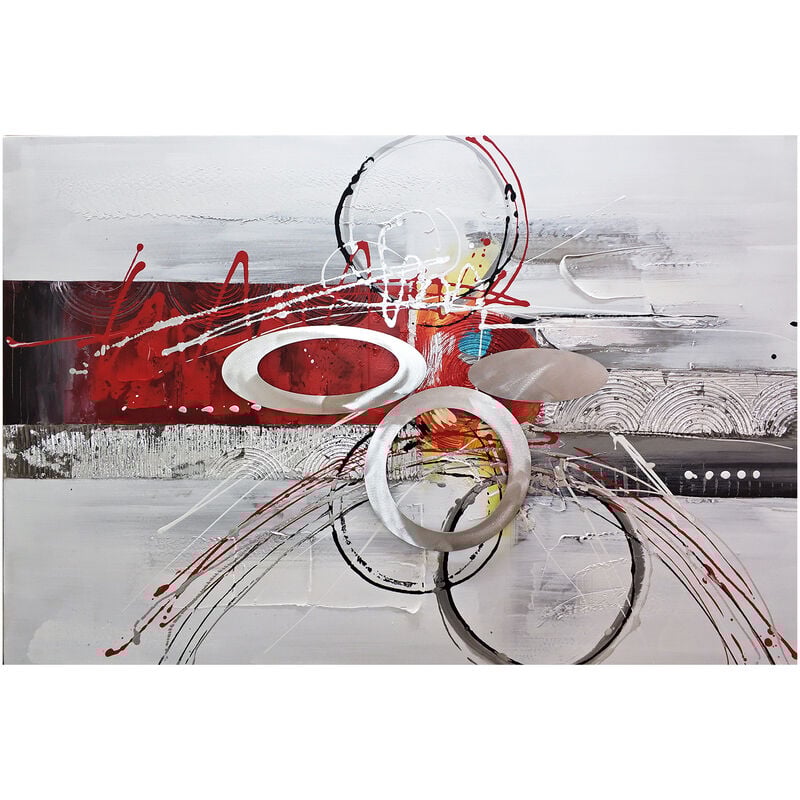 Tableau Peinture Abstraite Kuatéh i 120x80 cm Collage 3D avec Éléments en Aluminium