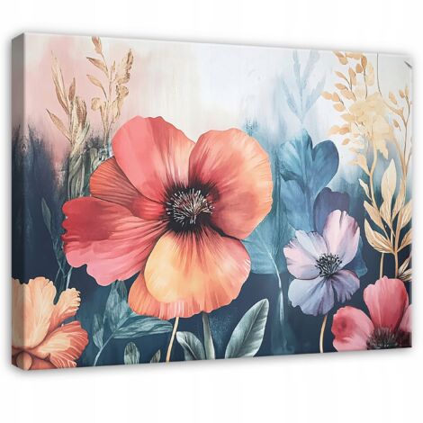 tableau pour chambre salon cuisine sur toile champ de fleurs pastels 100x70
