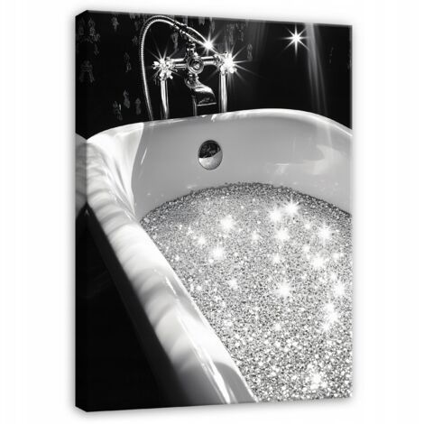 tableau pour salle de bain toilettes noir argent moderne sur toile 120x80