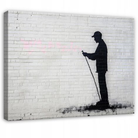 tableau pour salon chambre cuisine sur toile abstrait banksy gris 40x30