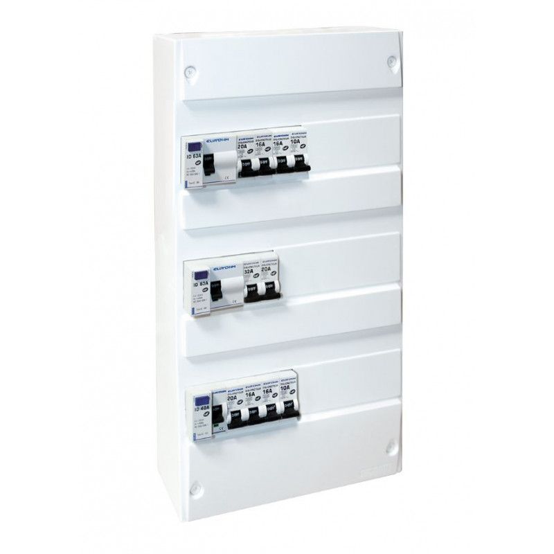 Tableau électrique pré-équipé pour logements de T1 à T6 - tableau pré équipé - Tableau pré-équipé 3 rangées / 2 id 63A type ac / 1 id 63A type a / 15