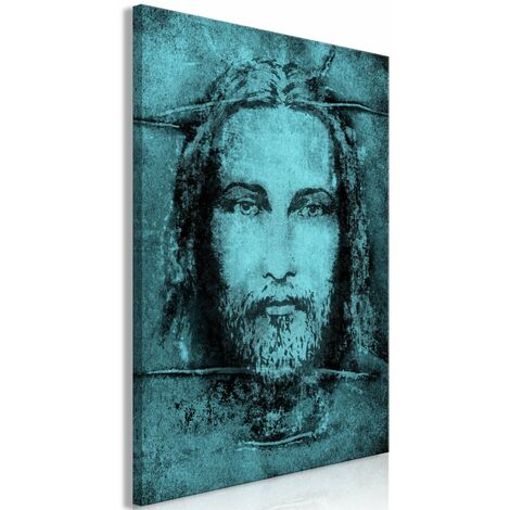 Tableau Shroud of Turin in Turqoise Vertical