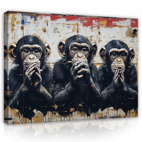 tableau singes trois sages abstrait moderne sur toile Murale 60x40