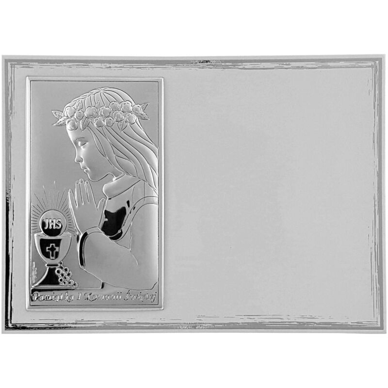 Tableau souvenir en argent de la première communion avec gravure pour fille Taille: 18x13 cm Couleur : blanc UGS : VL821/4BI