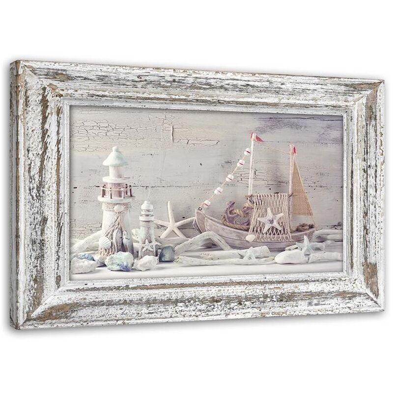 Feeby - Tableau sur toile, Souvenirs de la mer shabby chic - 60x40