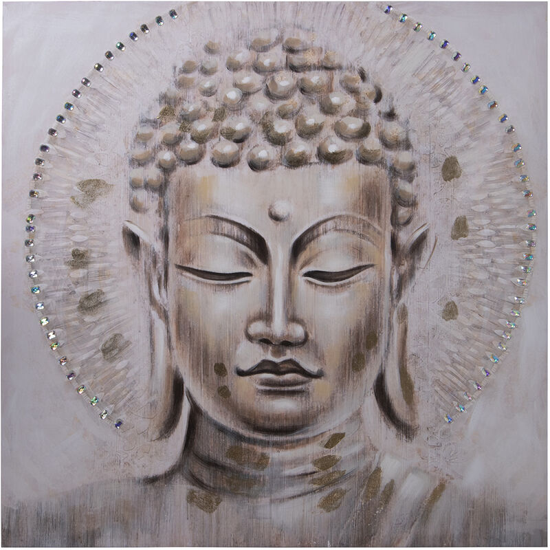 Peinture sur toile 100X100 Cm Bouddha avec paillettes 100X3X100 Cm