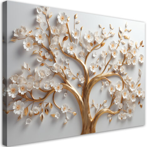 Tableau sur toile 3D Arbre à glamour doré en fleur 60x40