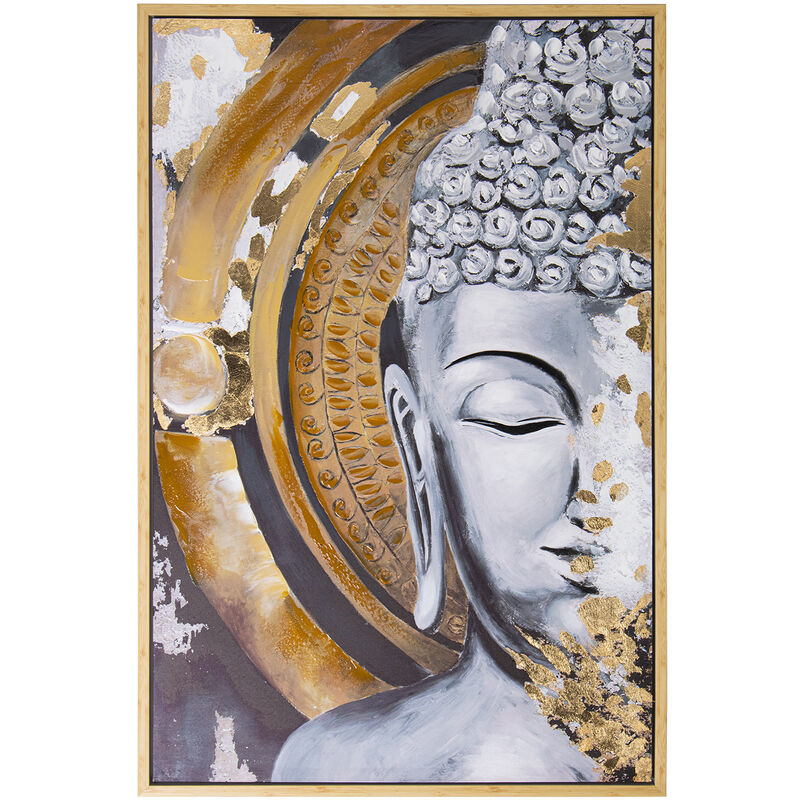 Tableau sur toile 80 x 120 cm Bouddha avec cadre en bois naturel 80 x 4 x 120 cm