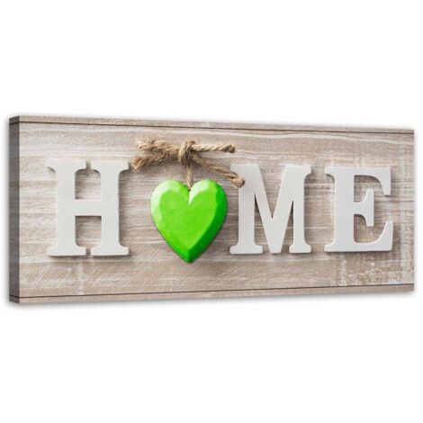 Tableau sur toile Accueil Cœur Shabby Vert 90x30