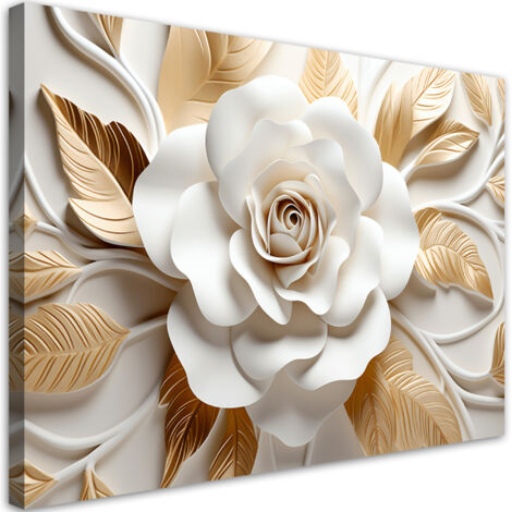 Tableau sur toile AI Fleur d'or blanc 3D 90x60