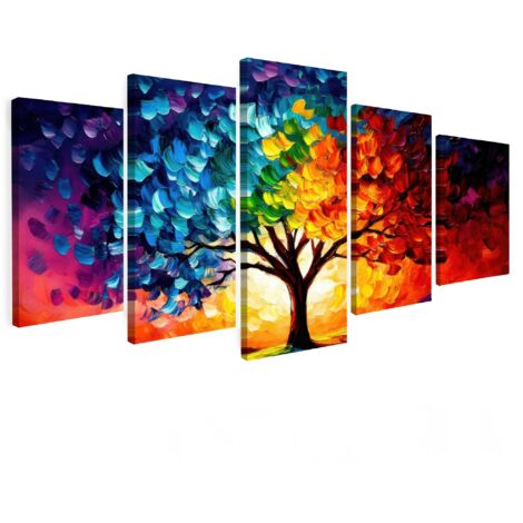 TABLEAU SUR TOILE Arbre - coloré - aspect peinture - abstrait Lot de 5 150x80