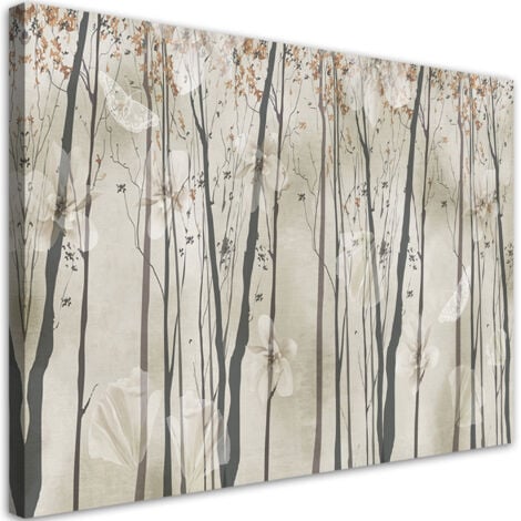 Tableau sur toile Arbres fleurs et papillons 90x60