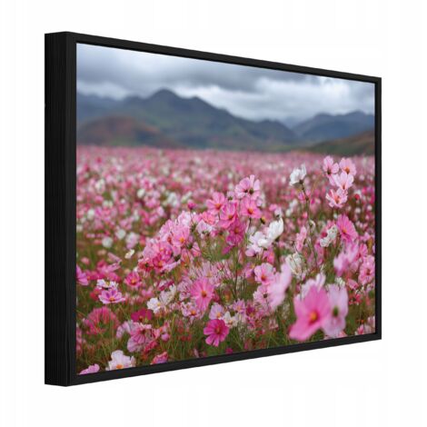 tableau sur toile avec cadre noir champ de fleurs nature salon chambre 120x80