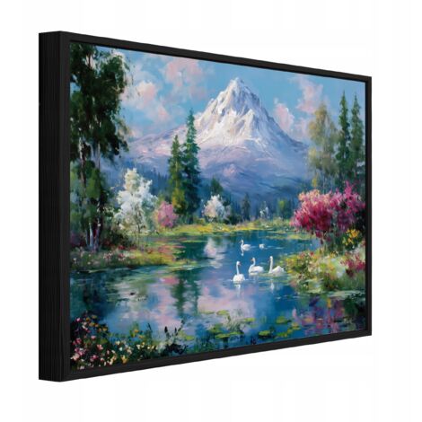 tableau sur toile avec cadre noir montagnes nature fort salon chambre 120x80