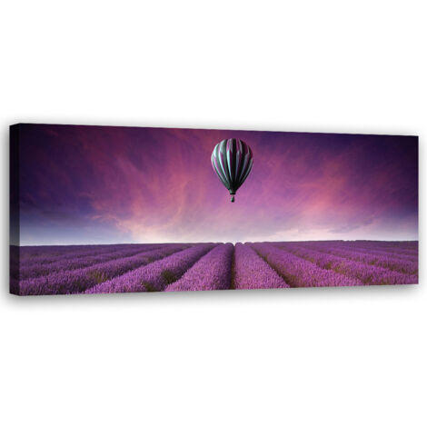 Tableau sur toile Ballon au-dessus d'un champ de lavande 90x30