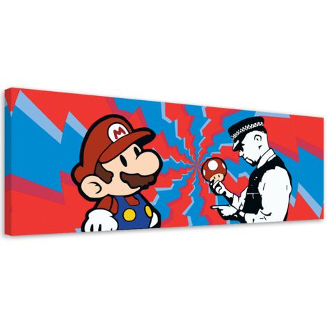 Tableau sur toile Banksy Mario et le policier 90x30