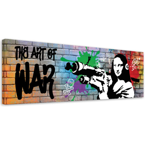 Tableau sur toile Banksy Mona Lisa et le Bazooka 90x30
