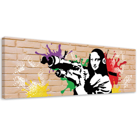 Tableau sur toile Banksy Mona Lisa et le Bazooka 90x30