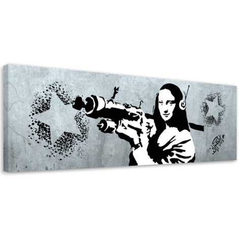 Tableau sur toile Banksy Mona Lisa et le Bazooka 90x30