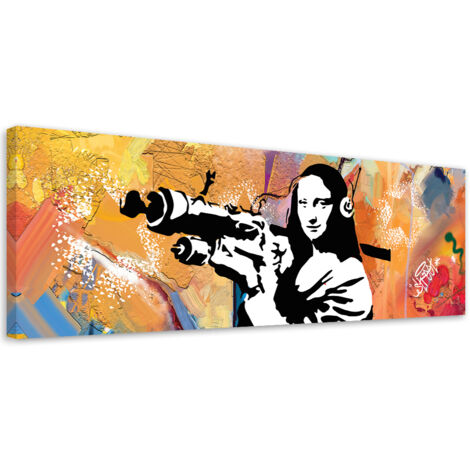 Tableau sur toile Banksy Mona Lisa et le Bazooka 90x30