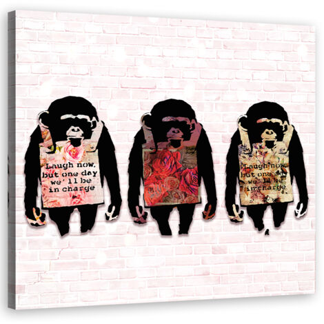 Tableau sur toile Banksy rit les singes 60x60