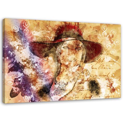 Tableau sur toile Belle femme avec chapeau 60x40