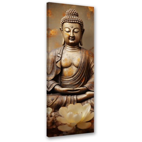 Tableau sur toile Bouddha avec fleurs zen 30x90