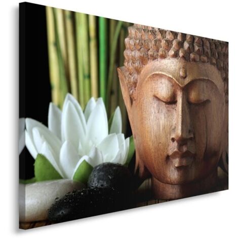 Tableau sur toile Bouddha Bambou Fleurs 100x70