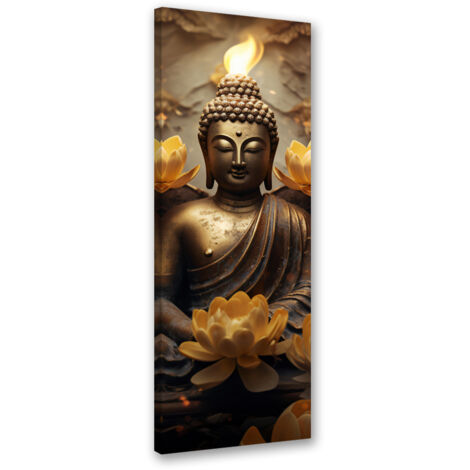 Tableau sur toile Bouddha doré et fleurs 30x90