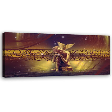 Tableau sur toile Bouddha doré et oiseau 90x30