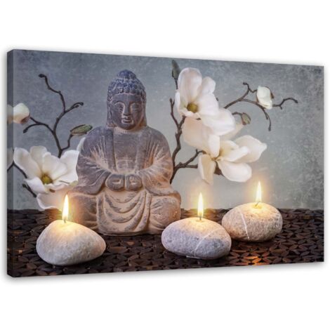 Tableau sur toile, Bouddha et bougies - 120x80