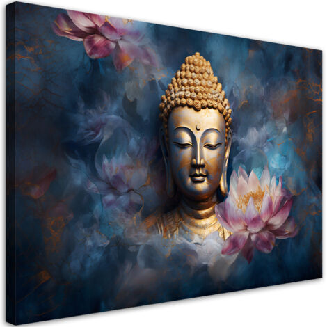 Tableau sur toile Bouddha et fleurs zen 90x60
