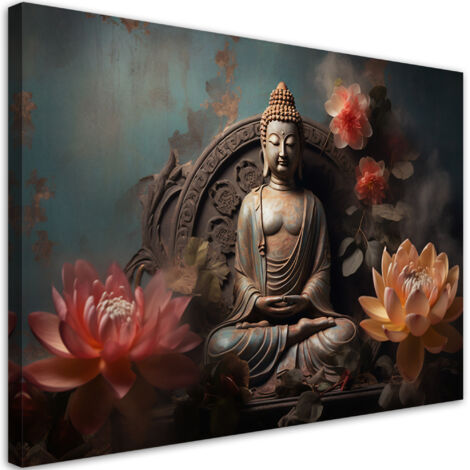 Tableau sur toile Bouddha fleurs zen 100x70