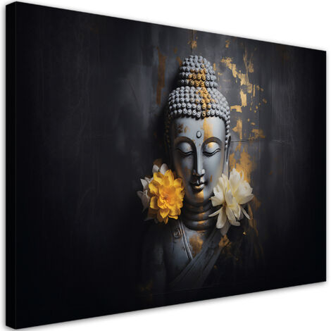 Tableau sur toile Bouddha gris et fleurs 60x40