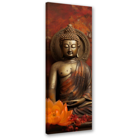 Tableau sur toile Bouddha méditant et fleurs 30x90