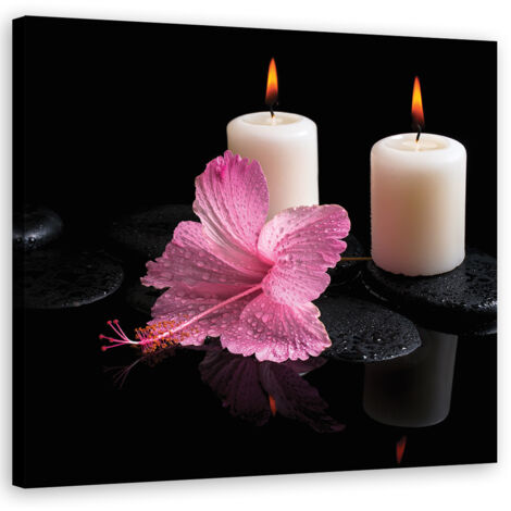 Tableau sur toile Bougie Fleur rose 30x30