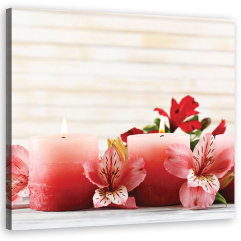 Tableau sur toile Bougie Fleur Rose 40x40