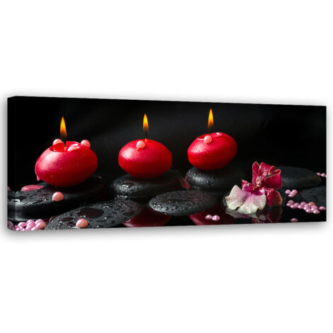 Tableau sur toile Bougie Spa Zen en pierre 90x30