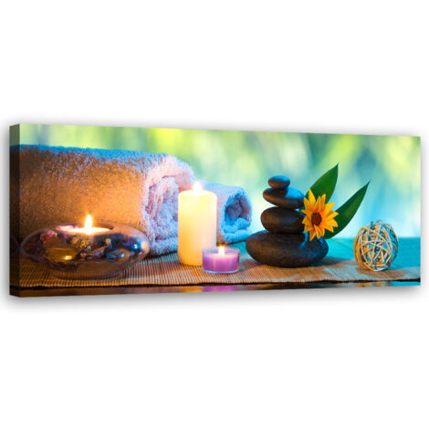 Tableau sur toile Bougies pour serviettes de bain 90x30