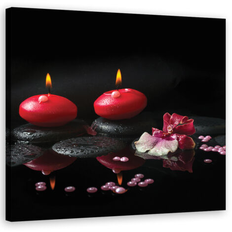 Tableau sur toile Bougies rouges Zen Stones 60x60