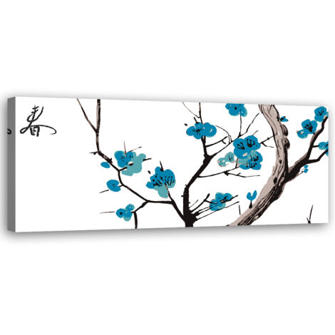 Tableau sur toile Branche de cerisier bleu 90x30