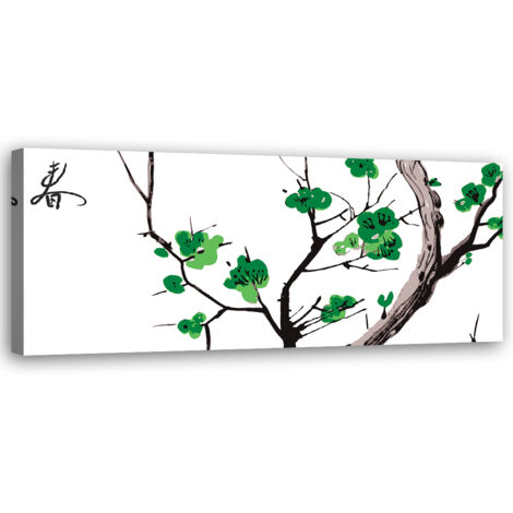 Tableau sur toile Branche verte d'un cerisier 90x30