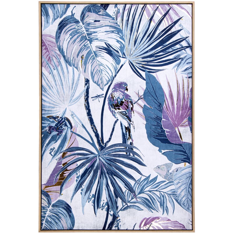 Tableau Toile Cadre Bois Naturel 80X120 Cm Fleurs et Oiseaux Ext:82,6X4,3X122,6 Cm