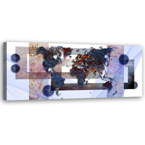 Tableau sur toile Carte du monde bleue 90x30