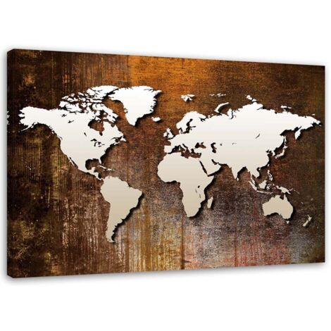 Tableau sur toile Carte du monde métal brun 60x40