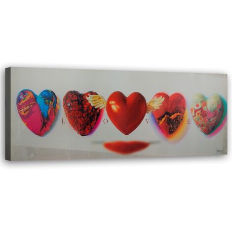 Tableau sur toile Cœur Amour Rouge 90x30