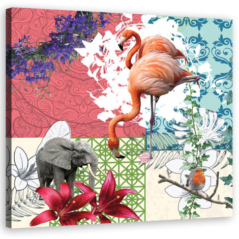 Tableau sur toile Collage d'oiseaux d'éléphant flamanto 60x60